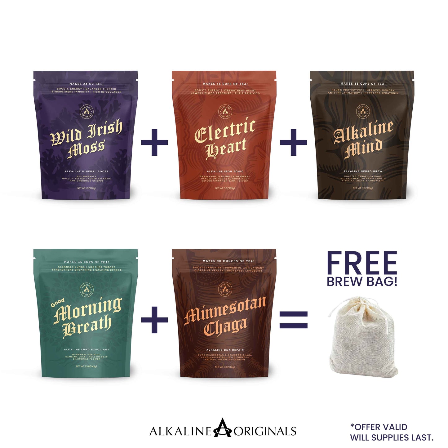 ALKALINE SAMPLE FLIGHT | All 5 Products + FREE UNBLEACHED COTTON BREW BAG